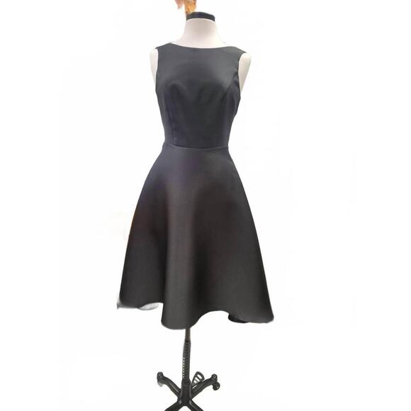 NEW COMPLI K women's peau de soie bateau neck sleeveless high low in black